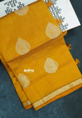 Dual Shade turmeric Yellow - Raaga - Lightweight Semi tussar saree with bog buttas and small border